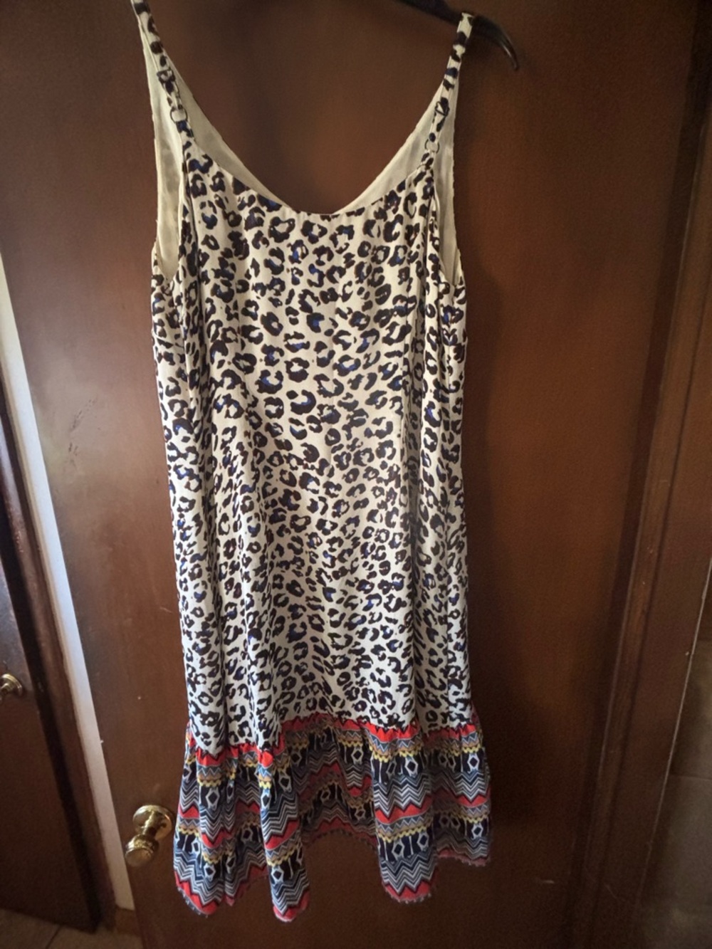 Cabi Leopard Print Slip Dress with Colorful Hem